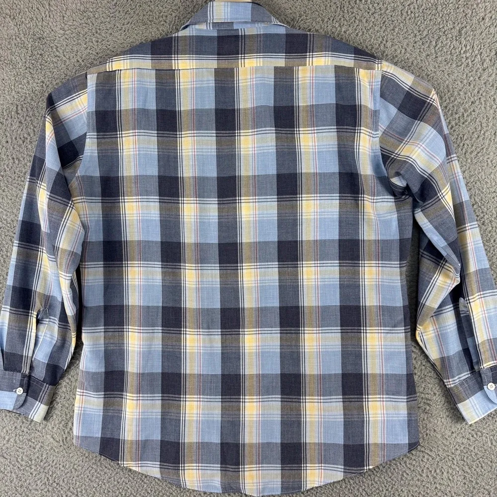 VTG Levis Shirt Mens Large Blue Yellow Plaid Button Up Long Sleeve Western Korea